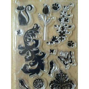 Clear Cling Ink Stamp Set 15 Cat Dog Birds Floral Flowers Butterfly Nature